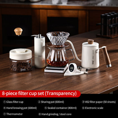 BINCOO Glass Pour‑Over Coffee Set, Household V60 Dripper, Coffee Server with Manual Coffee Grinder, Complete Brewing Kit