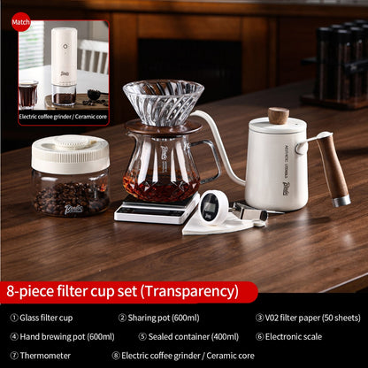 BINCOO Glass Pour‑Over Coffee Set, Household V60 Dripper, Coffee Server with Manual Coffee Grinder, Complete Brewing Kit