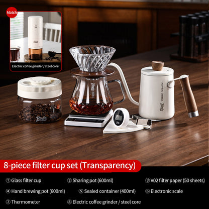 BINCOO Glass Pour‑Over Coffee Set, Household V60 Dripper, Coffee Server with Manual Coffee Grinder, Complete Brewing Kit