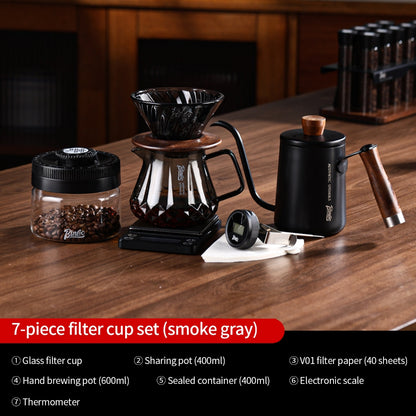 BINCOO Glass Pour‑Over Coffee Set, Household V60 Dripper, Coffee Server with Manual Coffee Grinder, Complete Brewing Kit