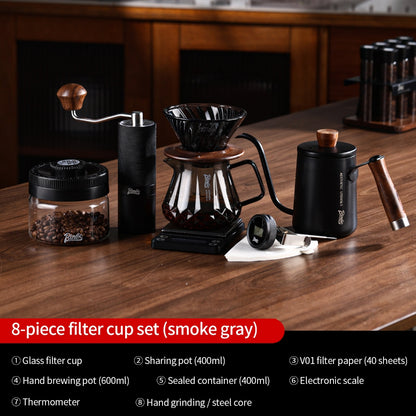 BINCOO Glass Pour‑Over Coffee Set, Household V60 Dripper, Coffee Server with Manual Coffee Grinder, Complete Brewing Kit