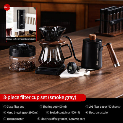 BINCOO Glass Pour‑Over Coffee Set, Household V60 Dripper, Coffee Server with Manual Coffee Grinder, Complete Brewing Kit