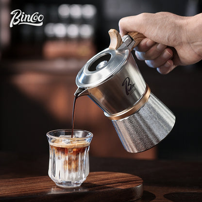 BINCOO Three‑Valve Moka Pot, 316 Stainless Steel Home Double‑Valve Coffee Pot Gift Box Set, Ideal for Birthday Gifting 2Cups