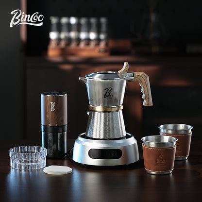 BINCOO Three‑Valve Moka Pot, 316 Stainless Steel Home Double‑Valve Coffee Pot Gift Box Set, Ideal for Birthday Gifting 2Cups