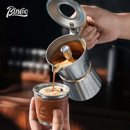 BINCOO Three‑Valve Moka Pot, 316 Stainless Steel Home Double‑Valve Coffee Pot Gift Box Set, Ideal for Birthday Gifting 2Cups