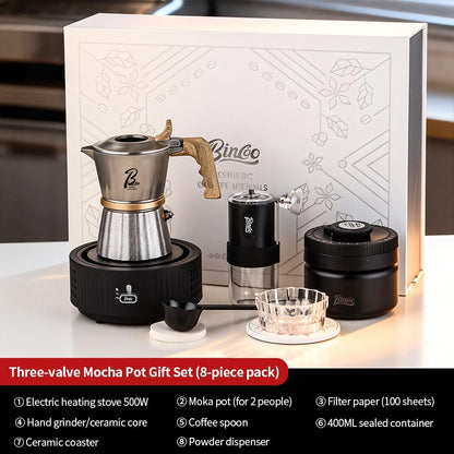 BINCOO Three‑Valve Moka Pot, 316 Stainless Steel Home Double‑Valve Coffee Pot Gift Box Set, Ideal for Birthday Gifting 2Cups