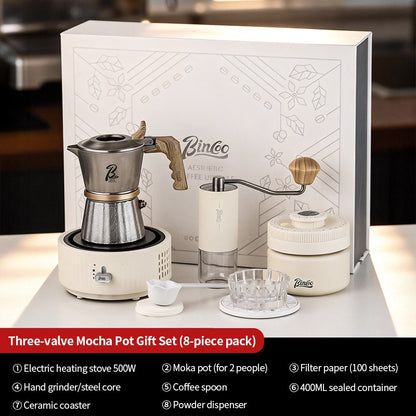 BINCOO Three‑Valve Moka Pot, 316 Stainless Steel Home Double‑Valve Coffee Pot Gift Box Set, Ideal for Birthday Gifting 2Cups