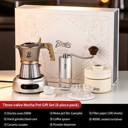 BINCOO Three‑Valve Moka Pot, 316 Stainless Steel Home Double‑Valve Coffee Pot Gift Box Set, Ideal for Birthday Gifting 2Cups