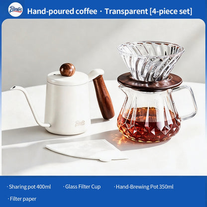 BINCOO Glass Pour‑Over Coffee Set, Home V60 Filter Dripper, Complete Coffee Kit with Sharing Pot