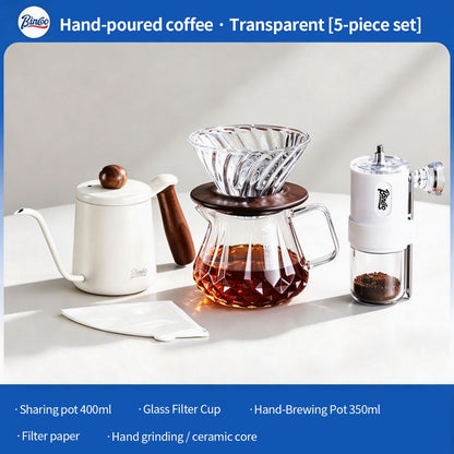 BINCOO Glass Pour‑Over Coffee Set, Home V60 Filter Dripper, Complete Coffee Kit with Sharing Pot
