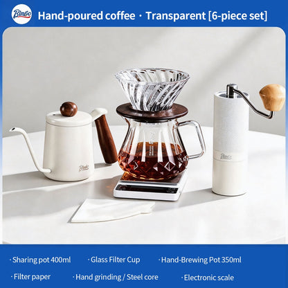 BINCOO Glass Pour‑Over Coffee Set, Home V60 Filter Dripper, Complete Coffee Kit with Sharing Pot