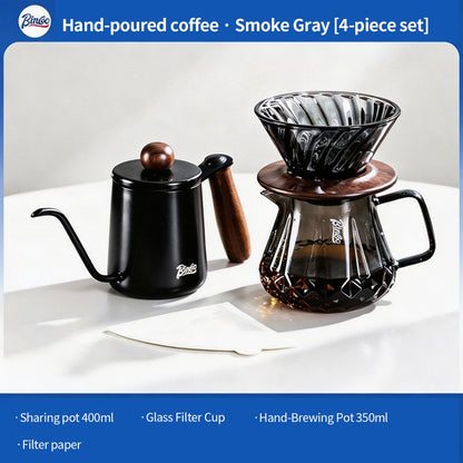 BINCOO Glass Pour‑Over Coffee Set, Home V60 Filter Dripper, Complete Coffee Kit with Sharing Pot
