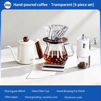 BINCOO Glass Pour‑Over Coffee Set, Home V60 Filter Dripper, Complete Coffee Kit with Sharing Pot