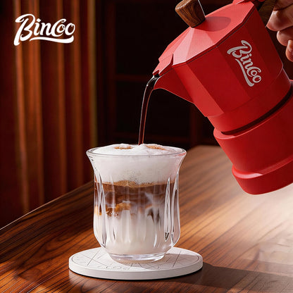 BINCOO Red 3-Valve Coffee Moka Pot Complete Set with Electric Hot Plate, Small Italian Coffee Maker 2Cups