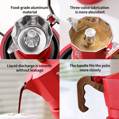 BINCOO Red 3-Valve Coffee Moka Pot Complete Set with Electric Hot Plate, Small Italian Coffee Maker 2Cups