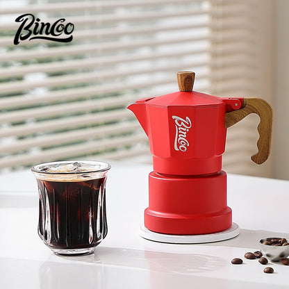 BINCOO Red 3-Valve Coffee Moka Pot Complete Set with Electric Hot Plate, Small Italian Coffee Maker 2Cups