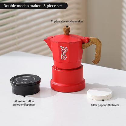 BINCOO Red 3-Valve Coffee Moka Pot Complete Set with Electric Hot Plate, Small Italian Coffee Maker 2Cups