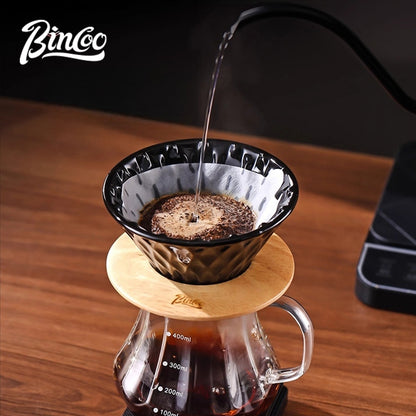 BINCOO Pour Over Coffee Set, Glass Hand Brewed Pot with Ceramic V60 Dripper, Home Brewing Filter Pot Coffee Grinder Coffee Utensil Set
