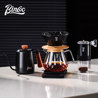 BINCOO Pour Over Coffee Set, Glass Hand Brewed Pot with Ceramic V60 Dripper, Home Brewing Filter Pot Coffee Grinder Coffee Utensil Set