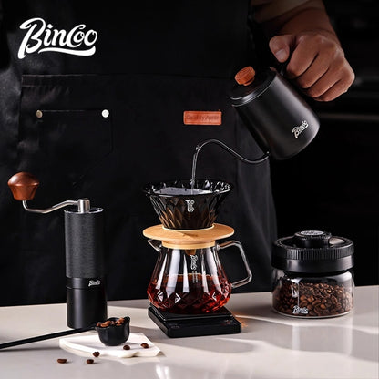 BINCOO Pour Over Coffee Set, Glass Hand Brewed Pot with Ceramic V60 Dripper, Home Brewing Filter Pot Coffee Grinder Coffee Utensil Set