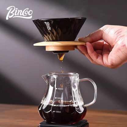 BINCOO Pour Over Coffee Set, Glass Hand Brewed Pot with Ceramic V60 Dripper, Home Brewing Filter Pot Coffee Grinder Coffee Utensil Set