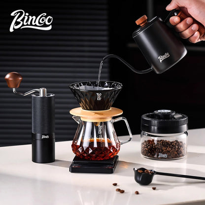 BINCOO Pour Over Coffee Set, Glass Hand Brewed Pot with Ceramic V60 Dripper, Home Brewing Filter Pot Coffee Grinder Coffee Utensil Set