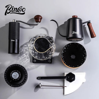 BINCOO Pour Over Coffee Set, Glass Hand Brewed Pot with Ceramic V60 Dripper, Home Brewing Filter Pot Coffee Grinder Coffee Utensil Set