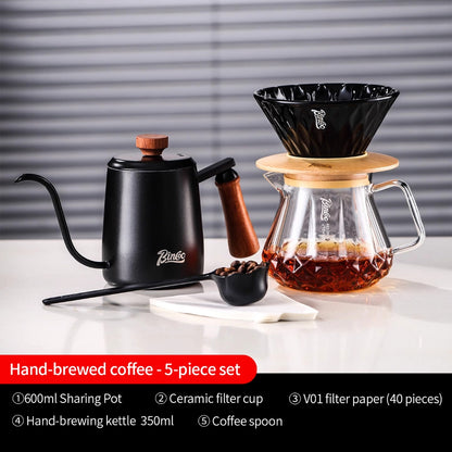 BINCOO Pour Over Coffee Set, Glass Hand Brewed Pot with Ceramic V60 Dripper, Home Brewing Filter Pot Coffee Grinder Coffee Utensil Set