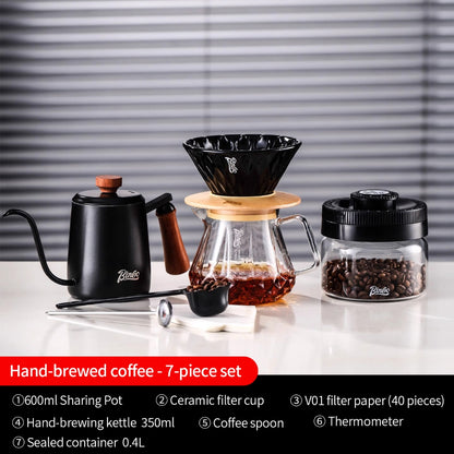 BINCOO Pour Over Coffee Set, Glass Hand Brewed Pot with Ceramic V60 Dripper, Home Brewing Filter Pot Coffee Grinder Coffee Utensil Set