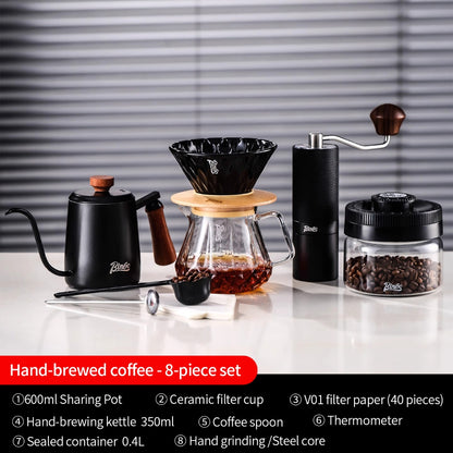 BINCOO Pour Over Coffee Set, Glass Hand Brewed Pot with Ceramic V60 Dripper, Home Brewing Filter Pot Coffee Grinder Coffee Utensil Set