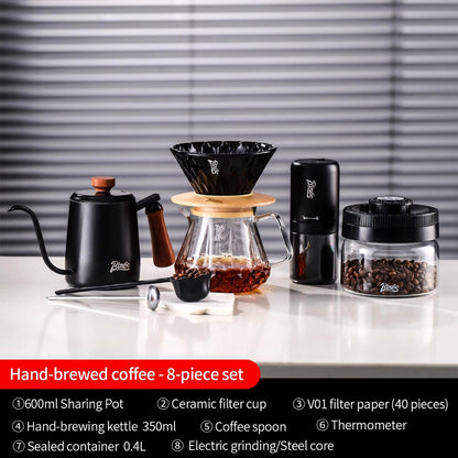 BINCOO Pour Over Coffee Set, Glass Hand Brewed Pot with Ceramic V60 Dripper, Home Brewing Filter Pot Coffee Grinder Coffee Utensil Set