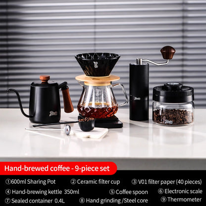 BINCOO Pour Over Coffee Set, Glass Hand Brewed Pot with Ceramic V60 Dripper, Home Brewing Filter Pot Coffee Grinder Coffee Utensil Set