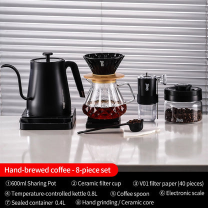 BINCOO Pour Over Coffee Set, Glass Hand Brewed Pot with Ceramic V60 Dripper, Home Brewing Filter Pot Coffee Grinder Coffee Utensil Set