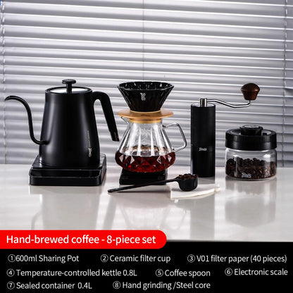BINCOO Pour Over Coffee Set, Glass Hand Brewed Pot with Ceramic V60 Dripper, Home Brewing Filter Pot Coffee Grinder Coffee Utensil Set