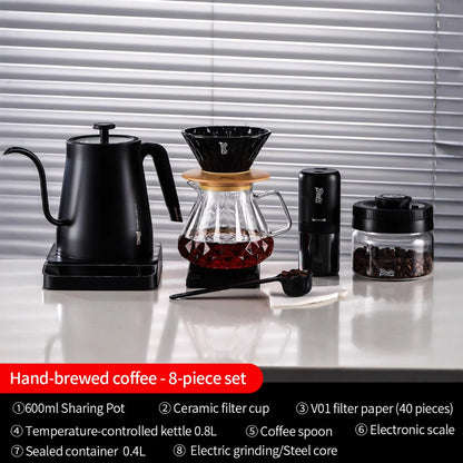 BINCOO Pour Over Coffee Set, Glass Hand Brewed Pot with Ceramic V60 Dripper, Home Brewing Filter Pot Coffee Grinder Coffee Utensil Set