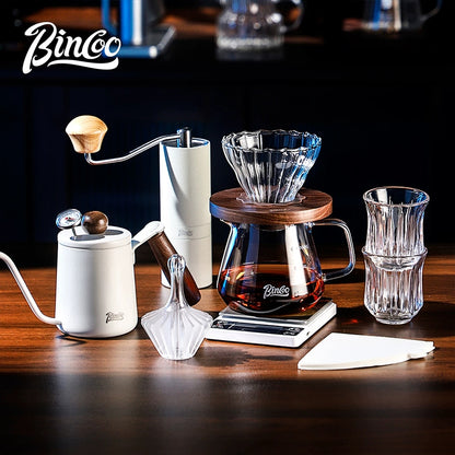 BINCOO Hand Drip Coffee Set Server Pot V60 Dripper Stainless Steel Long Spout Gooseneck Kettle Manual Coffee Grinder Coffee Brewing Tools