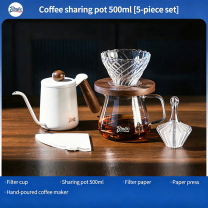 BINCOO Hand Drip Coffee Set Server Pot V60 Dripper Stainless Steel Long Spout Gooseneck Kettle Manual Coffee Grinder Coffee Brewing Tools