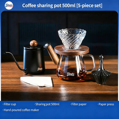 BINCOO Hand Drip Coffee Set Server Pot V60 Dripper Stainless Steel Long Spout Gooseneck Kettle Manual Coffee Grinder Coffee Brewing Tools