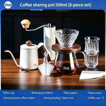 BINCOO Hand Drip Coffee Set Server Pot V60 Dripper Stainless Steel Long Spout Gooseneck Kettle Manual Coffee Grinder Coffee Brewing Tools