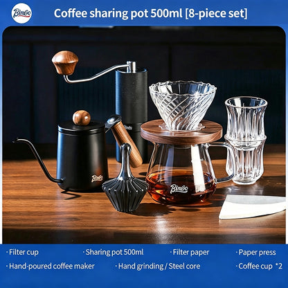 BINCOO Hand Drip Coffee Set Server Pot V60 Dripper Stainless Steel Long Spout Gooseneck Kettle Manual Coffee Grinder Coffee Brewing Tools