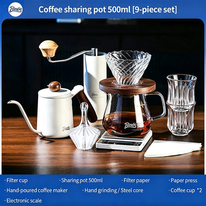BINCOO Hand Drip Coffee Set Server Pot V60 Dripper Stainless Steel Long Spout Gooseneck Kettle Manual Coffee Grinder Coffee Brewing Tools
