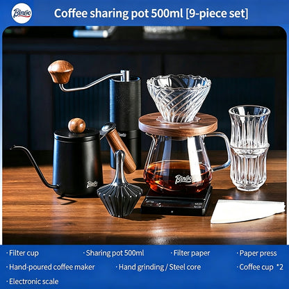 BINCOO Hand Drip Coffee Set Server Pot V60 Dripper Stainless Steel Long Spout Gooseneck Kettle Manual Coffee Grinder Coffee Brewing Tools