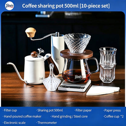 BINCOO Hand Drip Coffee Set Server Pot V60 Dripper Stainless Steel Long Spout Gooseneck Kettle Manual Coffee Grinder Coffee Brewing Tools
