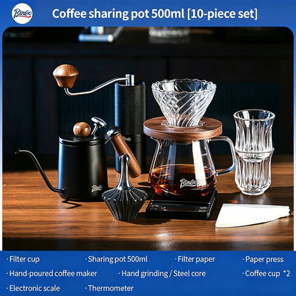 BINCOO Hand Drip Coffee Set Server Pot V60 Dripper Stainless Steel Long Spout Gooseneck Kettle Manual Coffee Grinder Coffee Brewing Tools