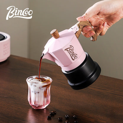 BINCOO Pink 3-Valve Moka Pot with Electric Stove Set Coffee Grinder Stovetop Coffee Maker Small Home Use 2 Cups