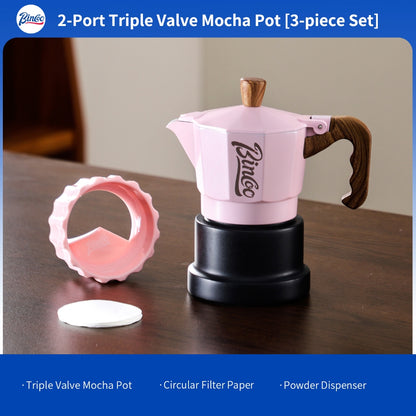 BINCOO Pink 3-Valve Moka Pot with Electric Stove Set Coffee Grinder Stovetop Coffee Maker Small Home Use 2 Cups