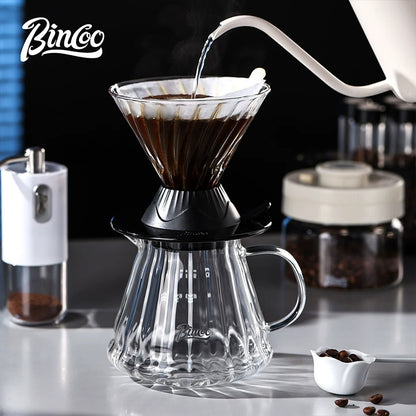 BINCOO Smart Dripper V60 Glass Coffee Dripper with Sharing Pot Glass Drip Pour Over Coffee Set