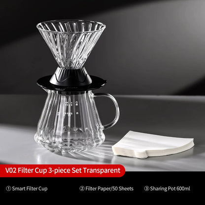 BINCOO Smart Dripper V60 Glass Coffee Dripper with Sharing Pot Glass Drip Pour Over Coffee Set