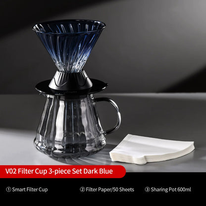 BINCOO Smart Dripper V60 Glass Coffee Dripper with Sharing Pot Glass Drip Pour Over Coffee Set