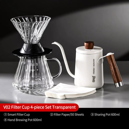 BINCOO Smart Dripper V60 Glass Coffee Dripper with Sharing Pot Glass Drip Pour Over Coffee Set